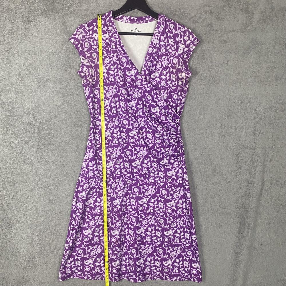 Athleta Dress Womens XS Purple Surplice V-Neck Ruched Wrap Midi Travel - Picture 9 of 12